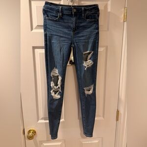 American Eagle Outfitters Dark Blue Ripped Skinny Jeans